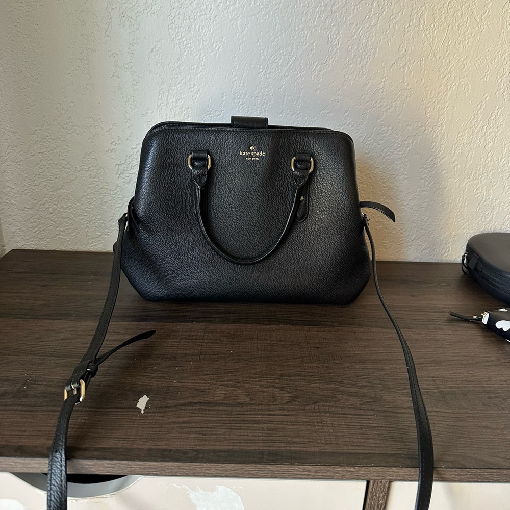kate spade Black Pebbled Leather Satchel with Crossbody Strap and wallet